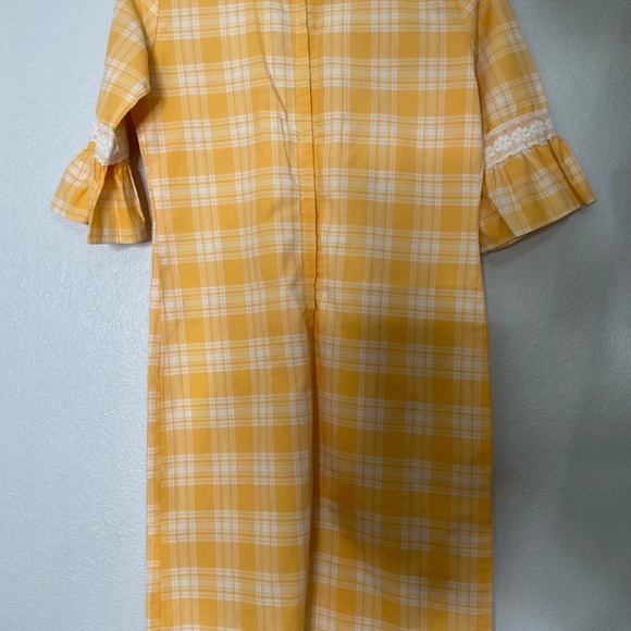 Vintage 1979’s Plaid And Lace Dress / Prairie Cottage Core Dress/white & orange - Picture 4 of 7